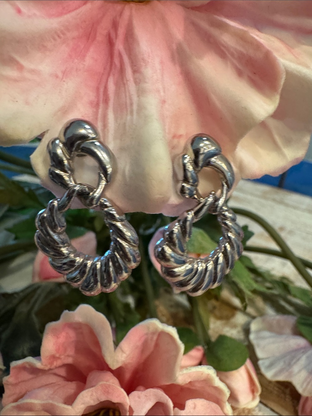 Napier VTG Silver-Tone Twisted Hoop Drop Earrings - Women Jewelry
